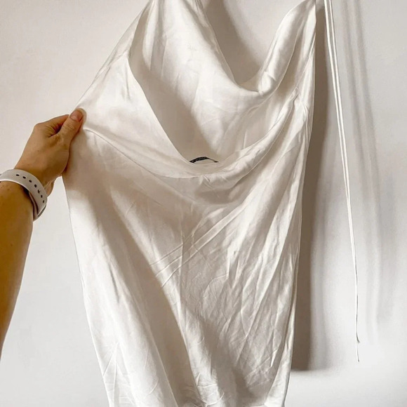 Zara Satin Effect Cowl Neck Slip Mini Dress White Sz Small Blogger Fav - Picture 9 of 11